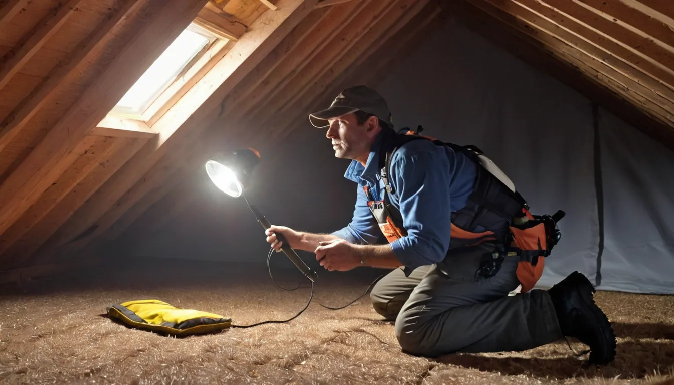 A local pest provider inspecting the attic of a stucco home in the Los Gatos area